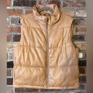 Women’s Bagatelle Camel Faux Leather Puffer Vest